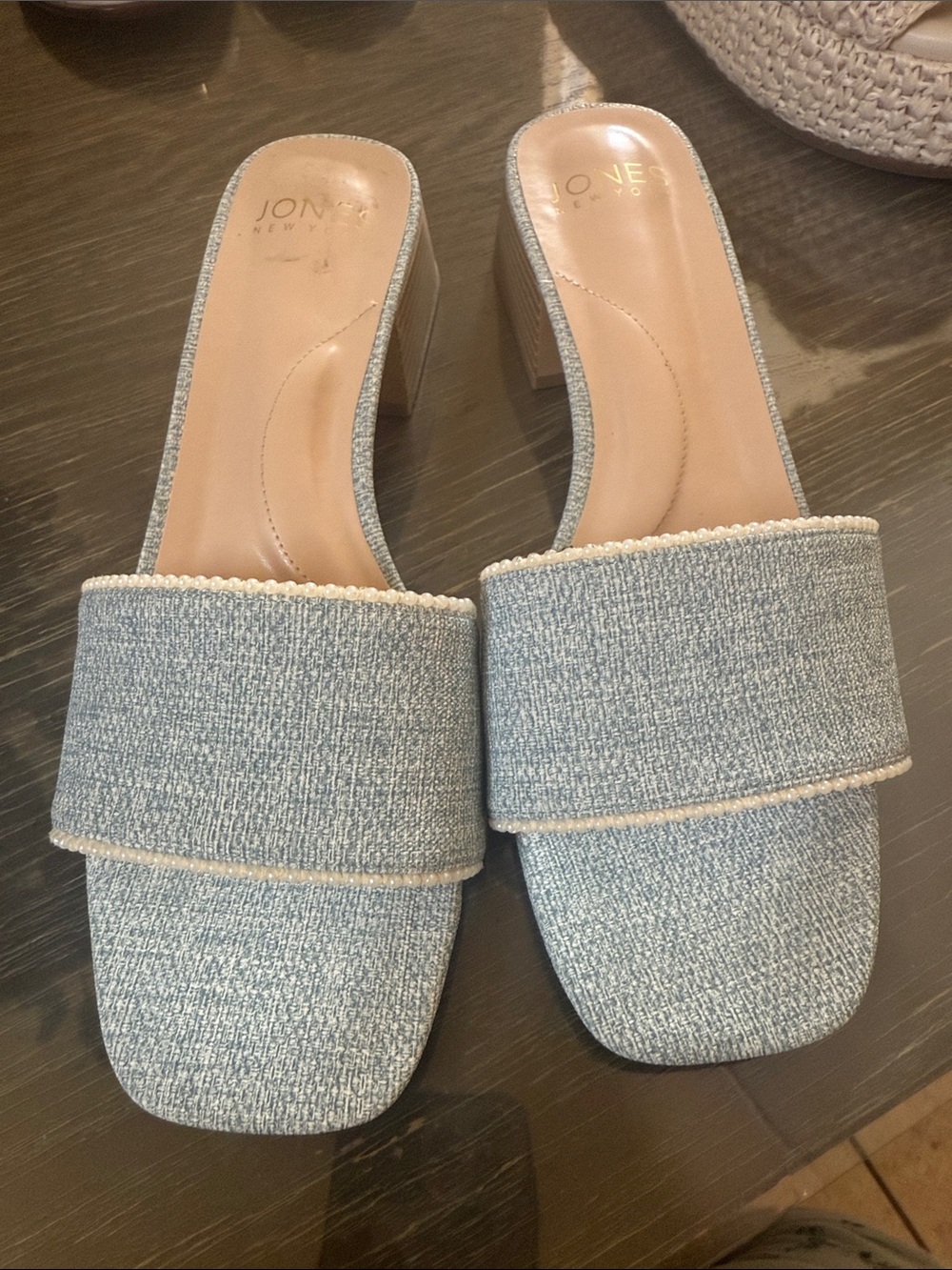 Jones New York Light Blue Tweed Slide Mules